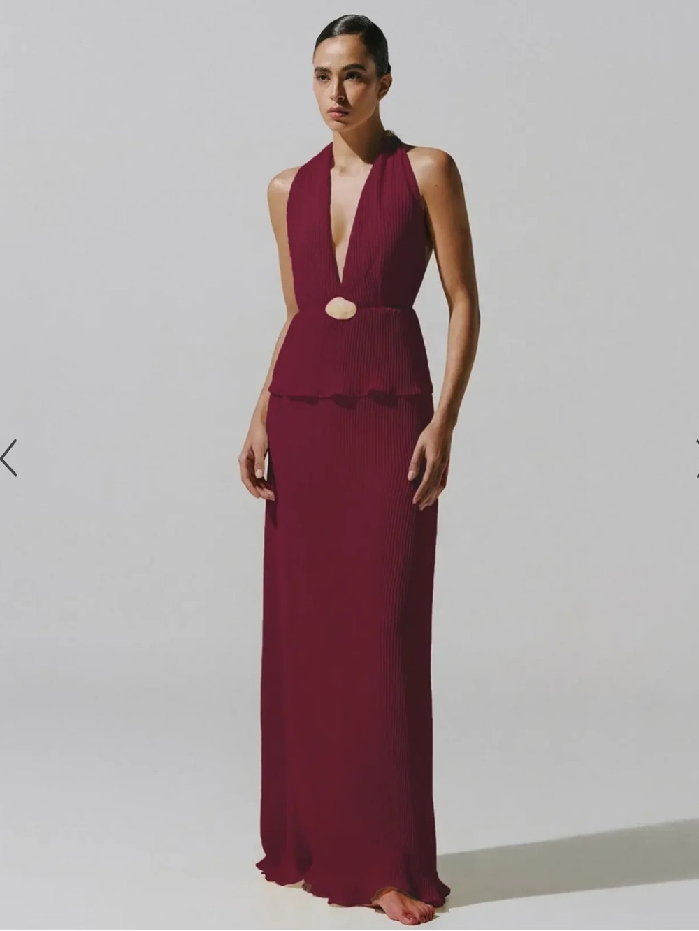 Baobab Collection Burgundy Plunge Halter Maxi Gown